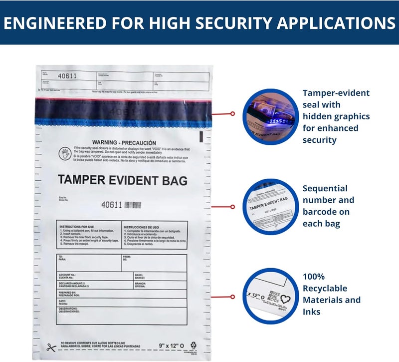 US PACK SMART 9”x12" Opaque Plastic Deposit Bags with Security Tape Tamper Evident - Secure Bank Deposits, Cash Handling, & Currency Transport | Self-Sealing Tape with Hidden Graphics | 100-Pack - Image 4